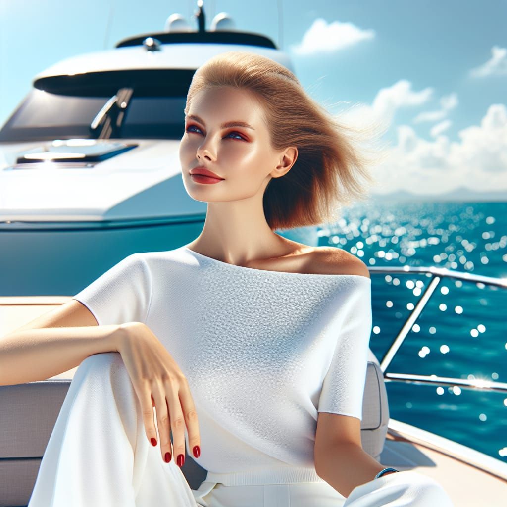 A Serene Yacht Woman Basks in the Sun