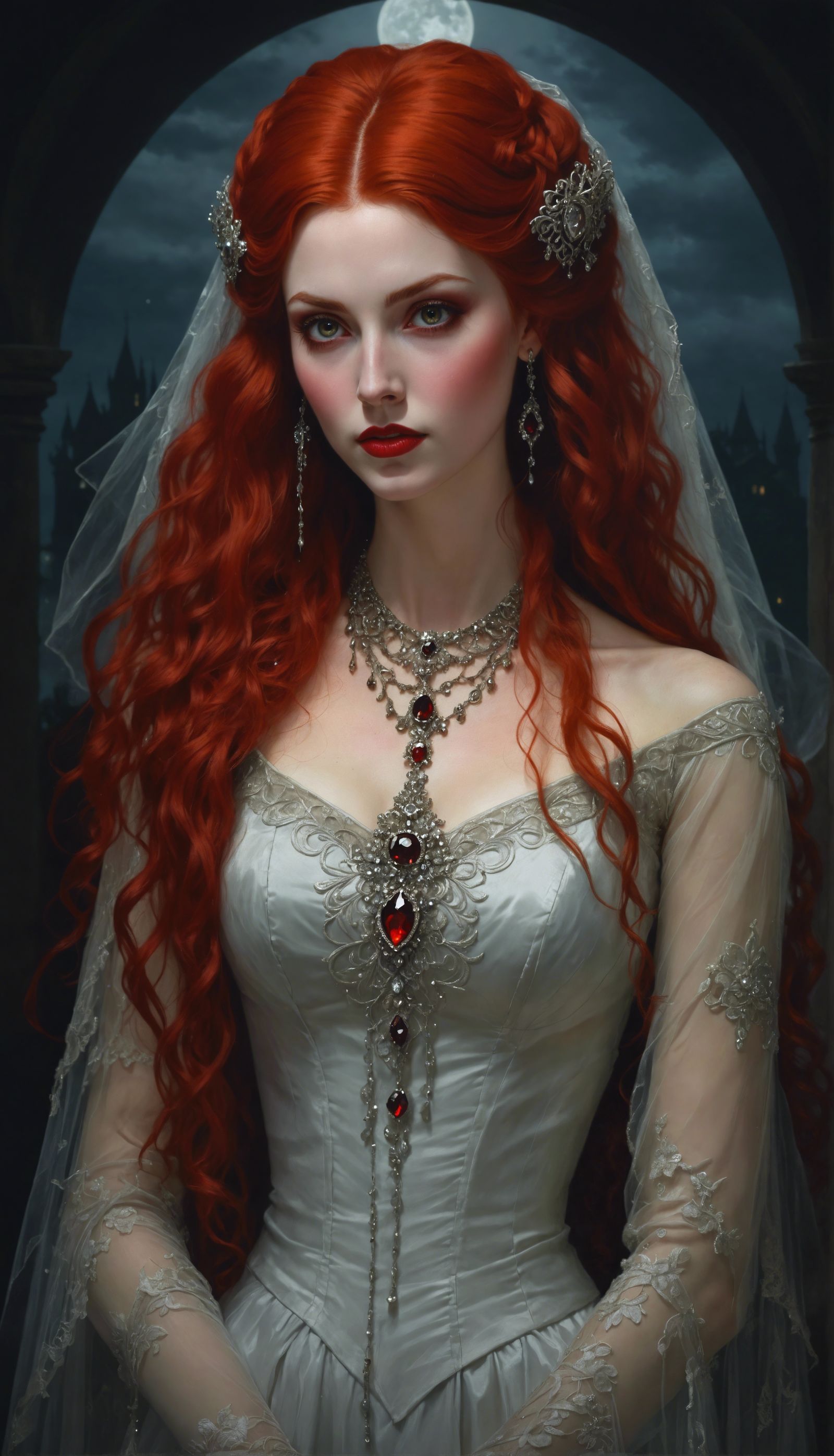 Vampiress in Moonlight, Finely Detailed Portrait