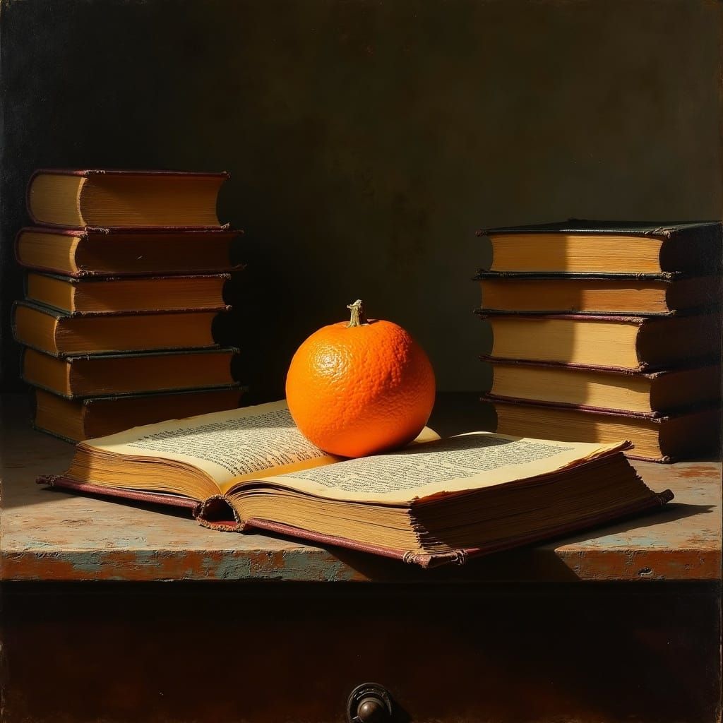 Vintage Book Squeezing Orange, Still Life