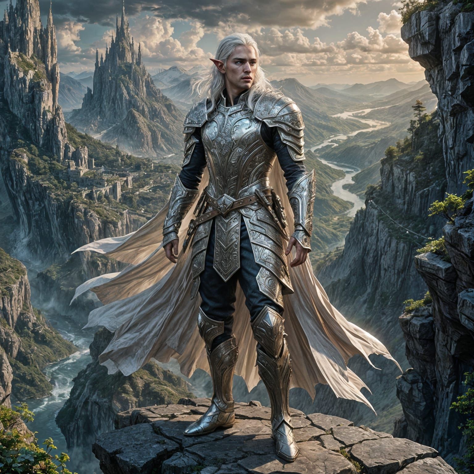 Elven Warrior on a Cliff, Dark Fantasy Art