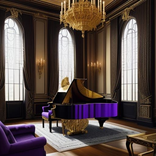 Elegant Baroque Interior with Grand Piano and Lavish Details