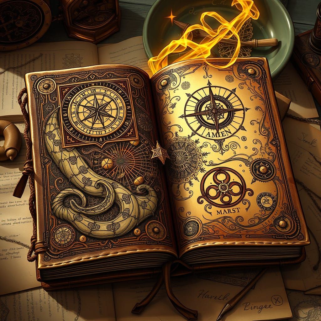 Surreal Leather-Bound Tome in Golden Lighting
