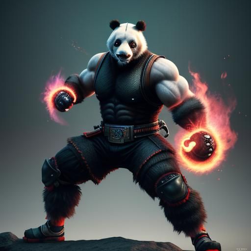 Anthropomorphic Panda Warrior in Hyperphotorealistic 3D Rend...