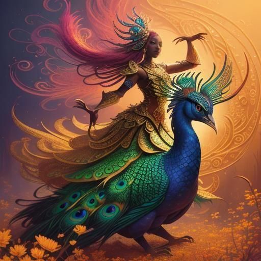 Dragon Peacock Woman in Abstract Expressionism Style