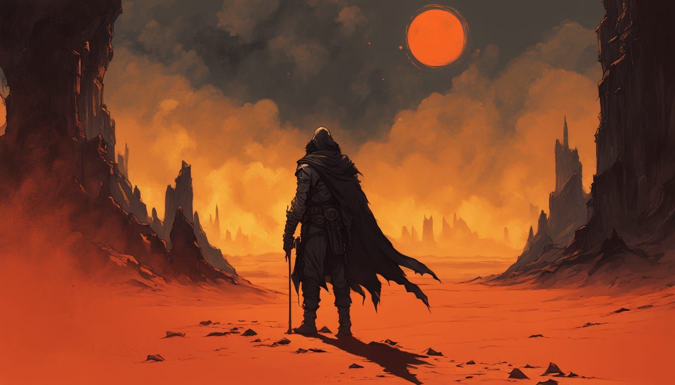 Sorcerer in Alien Desert: Dark Fantasy Concept Art