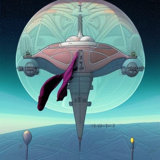 Surreal Spaceship Flight in Comic Book Style