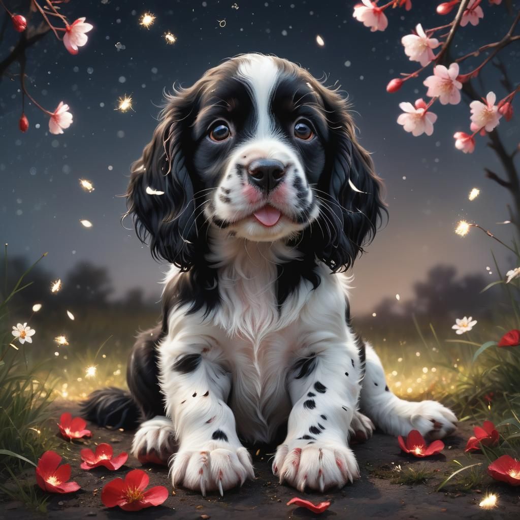 Happy Springer Spaniel Puppy in Digital Art Style