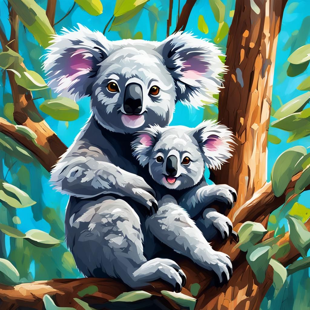 Koala Mom and Baby in Graffiti Art Style