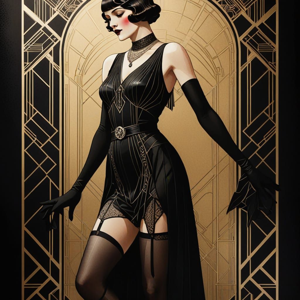 Art Deco Woman with Black Garter in Dramatic Light