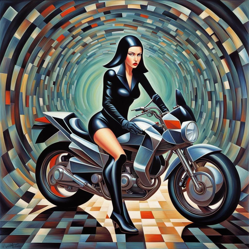 Futuristic Woman in Rabbit Hole, Cubist Style