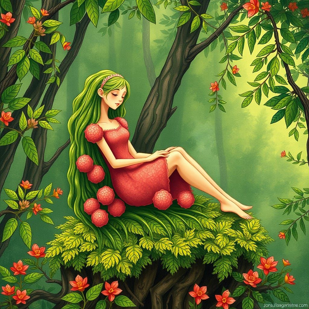 Vibrant Lichia Squirrel in Whimsical Forest Scene