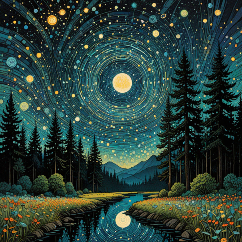 Ethereal Celestial Scene in a Dreamy, Layered Art Style