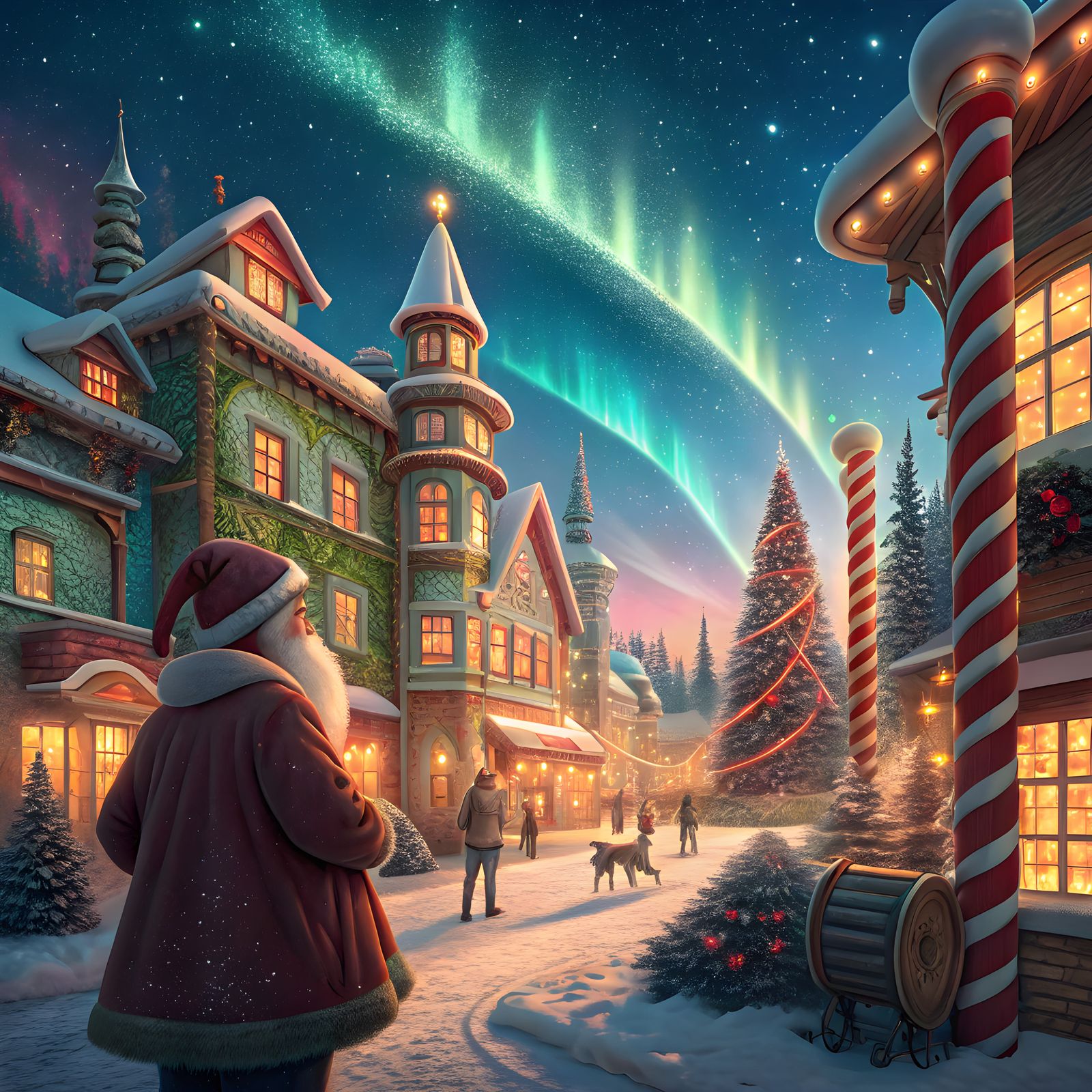 Festive North Pole Cityscape in Matte Painting Style