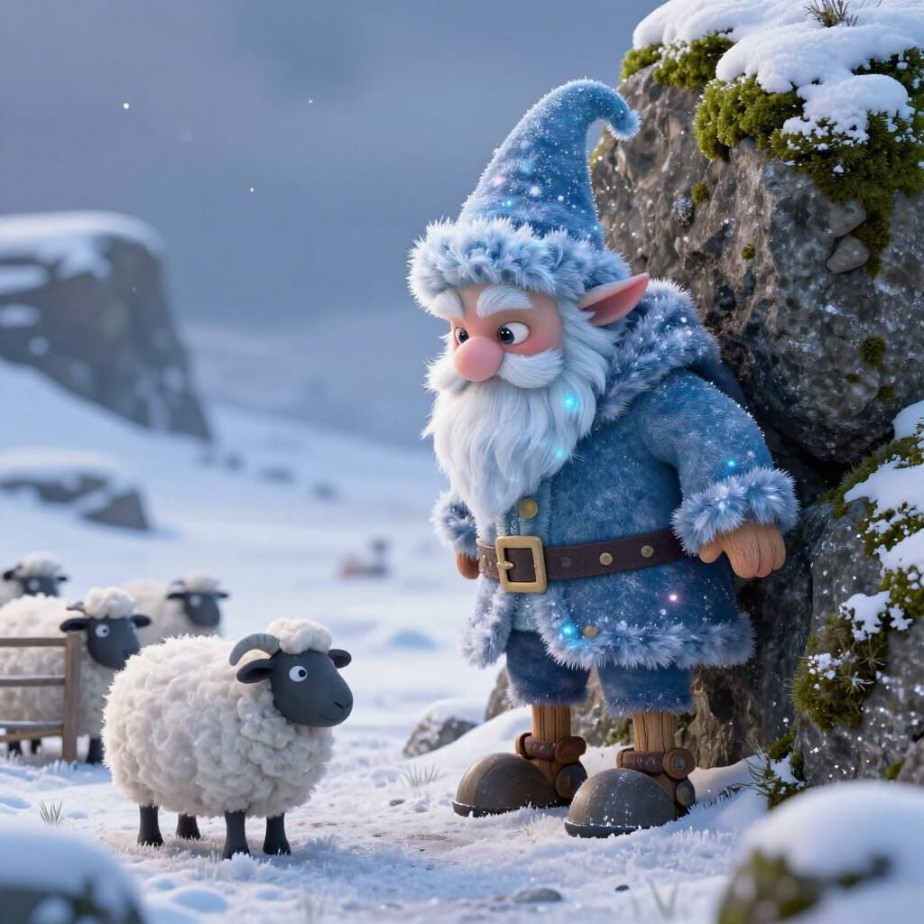 Stekkjastaur Peeks at Sheep in Snowy Hollow