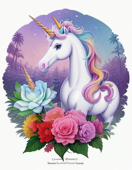 Unicorn in Currier and Ives Lithograph Style