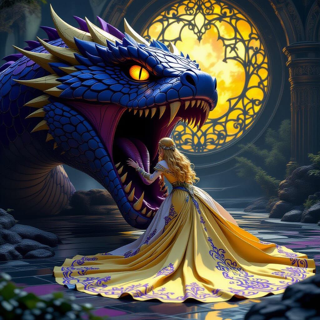 Zelda and Serpent's Mouth in Dark Fantasy Style