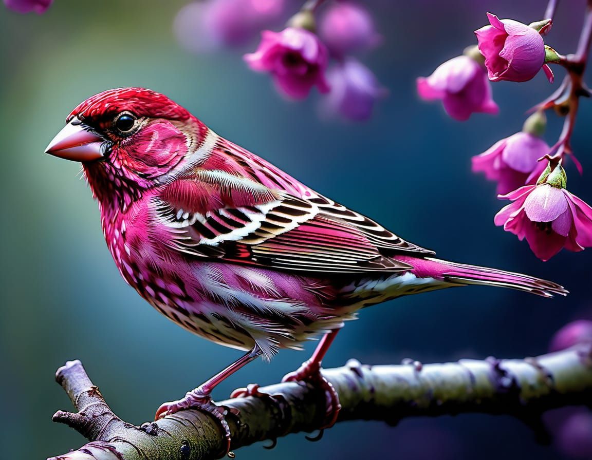 Ethereal Male Finch in Dramatic Pose, Inspired by Art Nouvea...