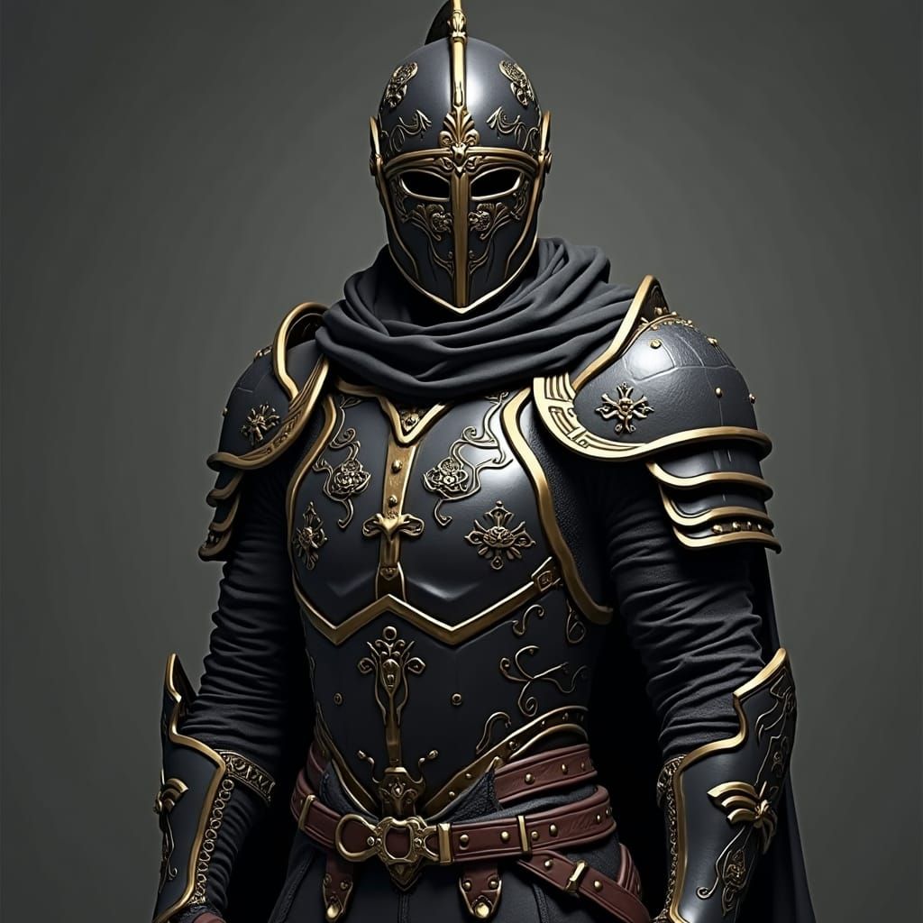 Human Paladin in Black Armor Digital Painting