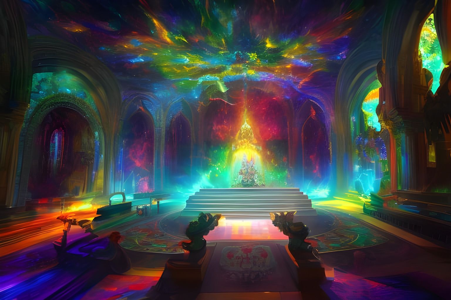 Altar of Electric Magic in Hyperdetailed Digital Rendering
