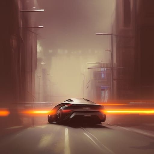 Car on Street in Synthwave Neon Style