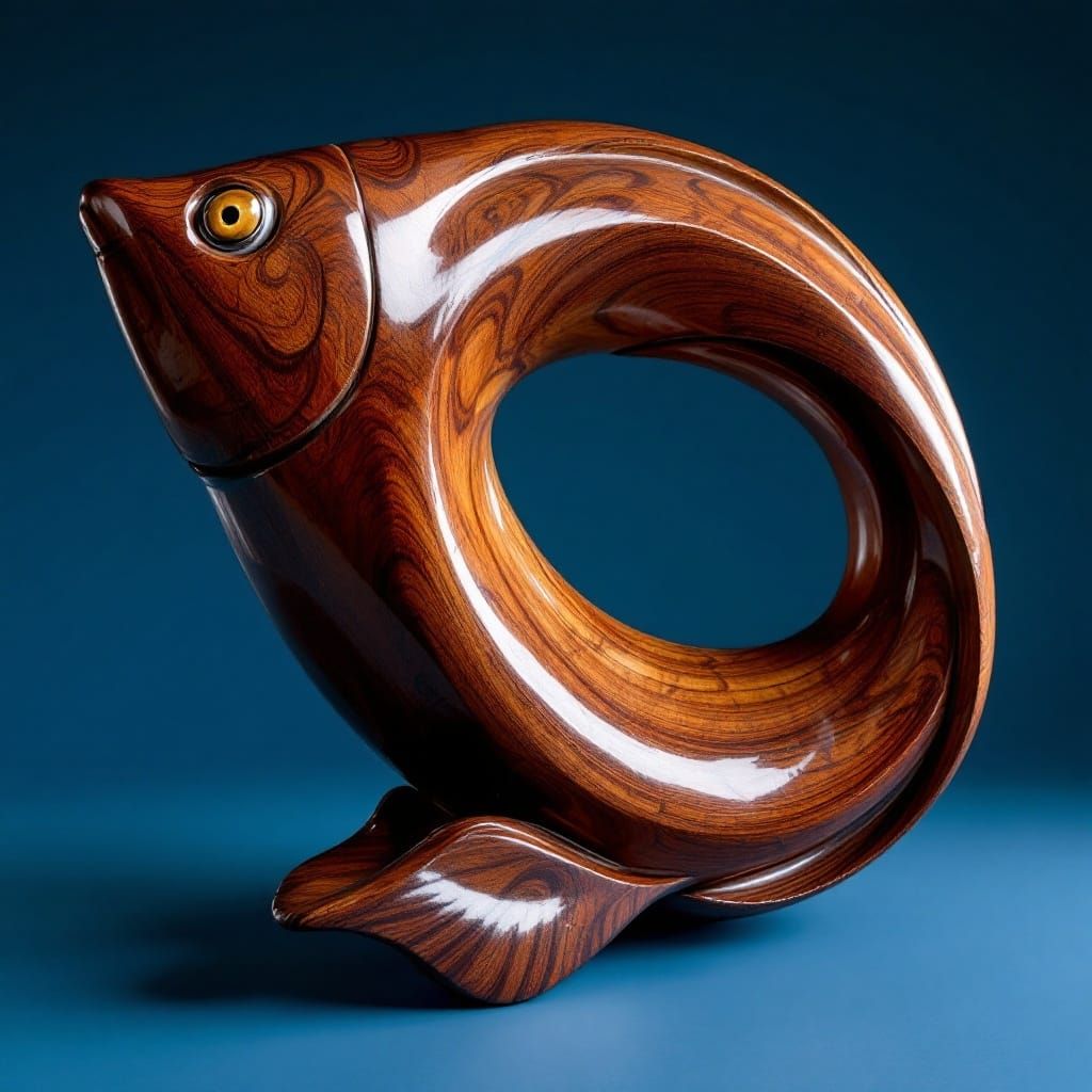 Mahogany Fish Sculpture with Polished Finish