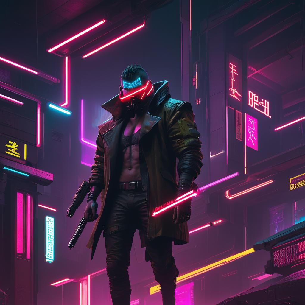 Grimdark Cyberpunk Neon Cityscape