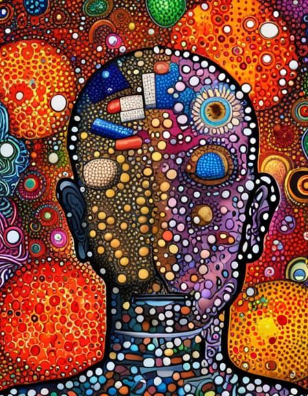 Psychedelic Pill Collage of a Man's Head