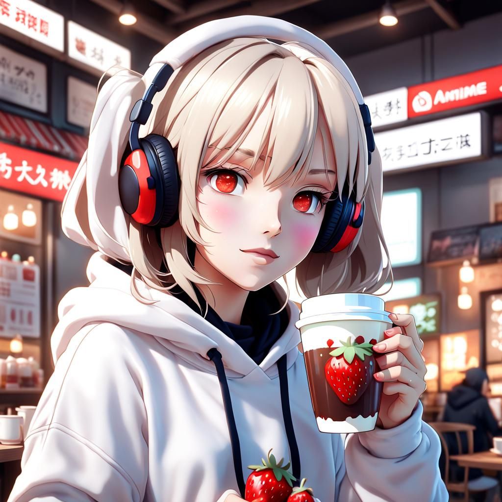 Anime Girl with Hot Chocolate, 3D Render