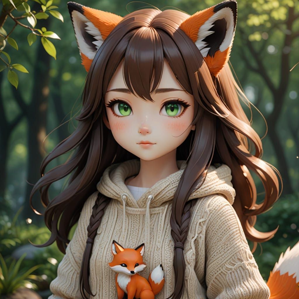 Vibrant Chibi Fox Girl in Anime Style