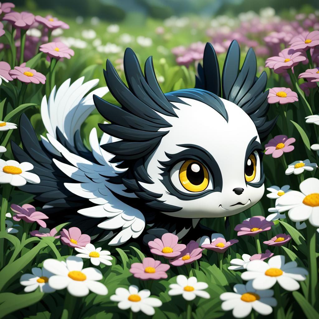 Chibi Phoenix in a Flower Field