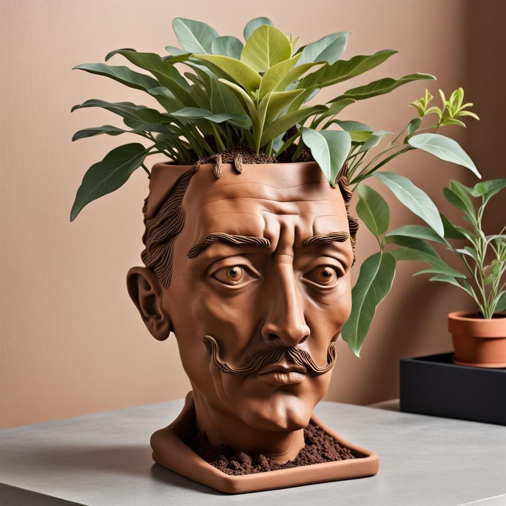 Salvador Dali Style Clay Head Planter