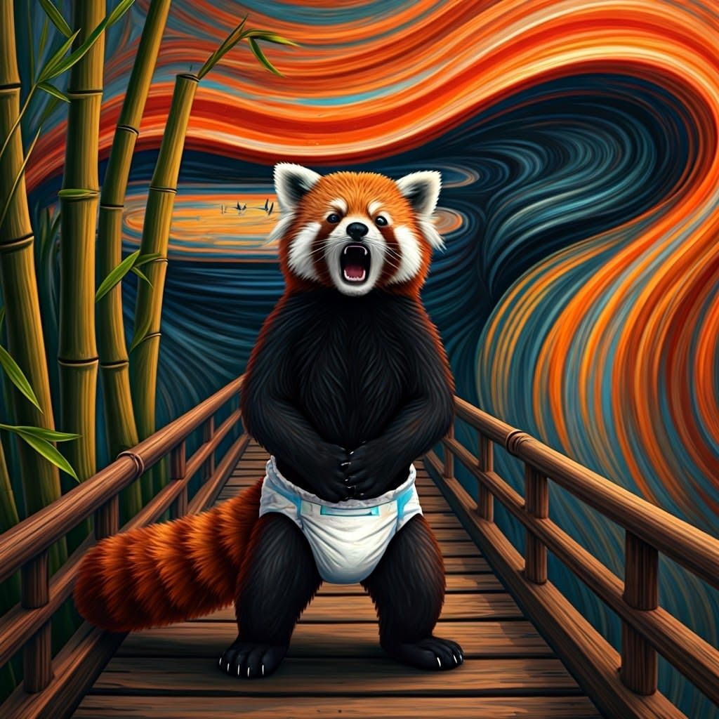 Emotive Red Panda Screaming in Fractal Void