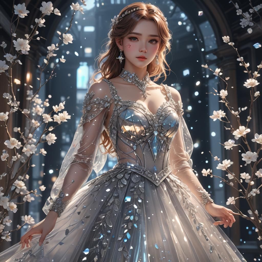 Woman in Diamond Dress: 3D Anime Art
