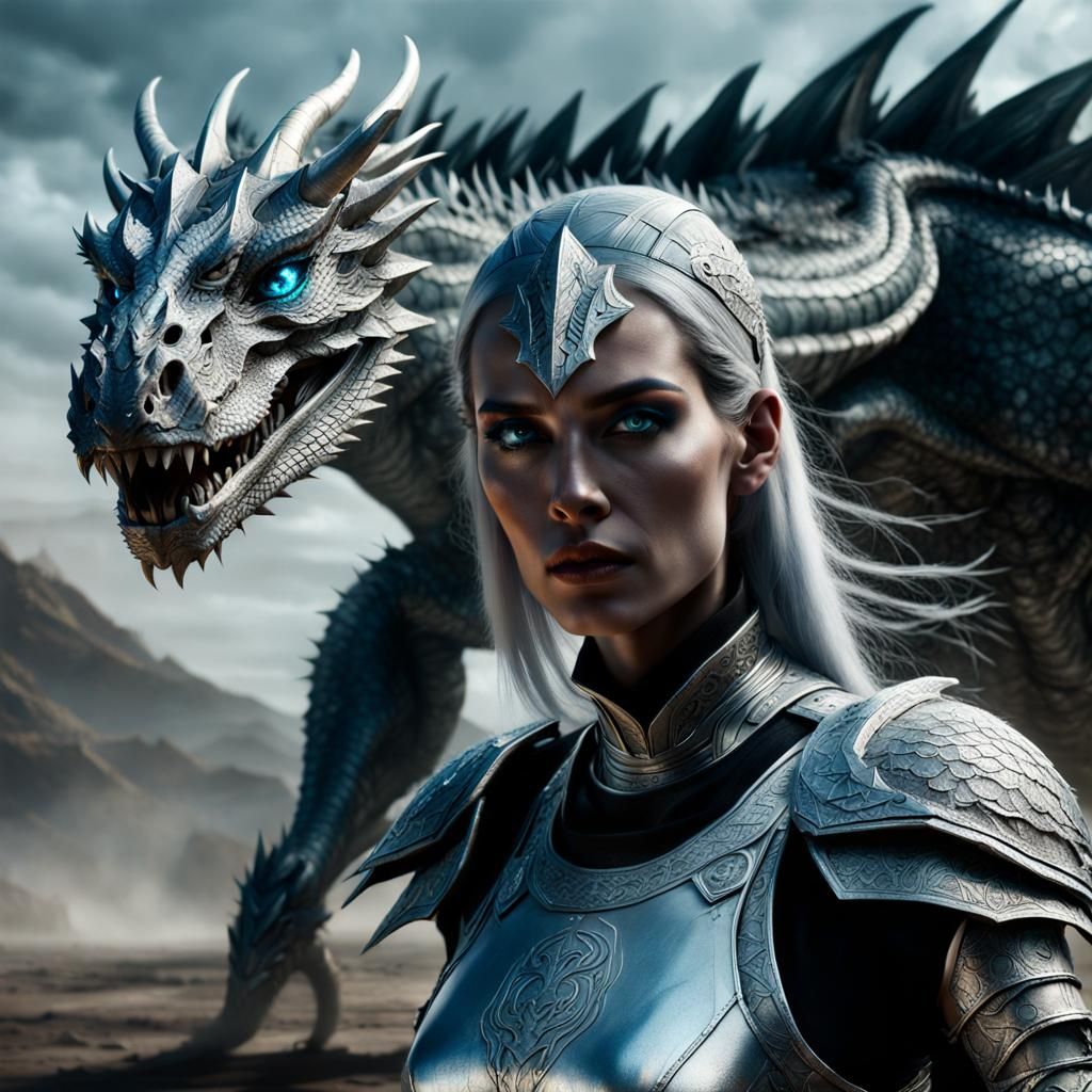 Confident Dragon Warrior in Charred Battlefield