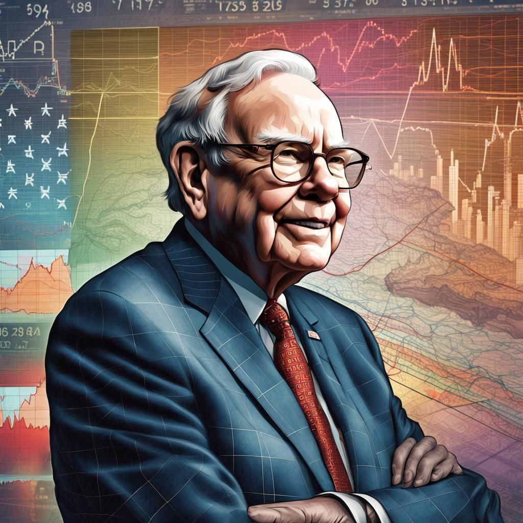 Photorealistic Portrait of Warren Buffett with Stock Chart B...