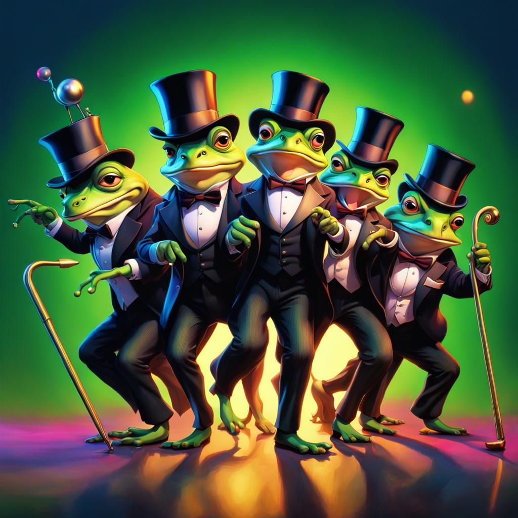 Cartoon Frogs Dance Can-Can in Animated Style