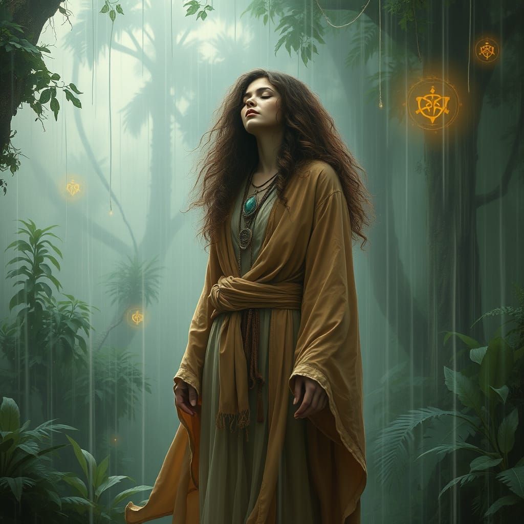 Mystical Shamaness Stands Tall in the Rain