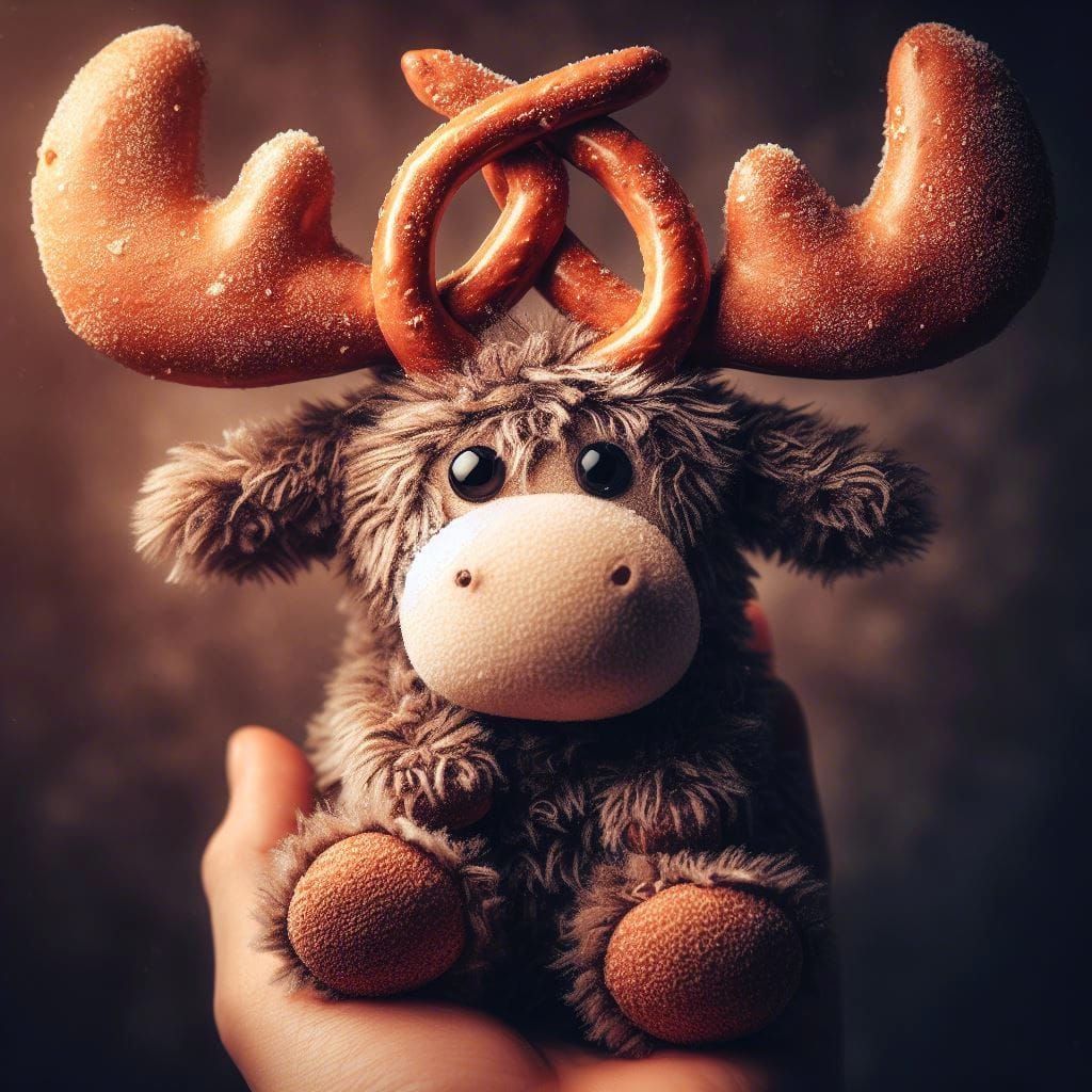 Adorable Pretzel Moose Portrait in Digital 3D