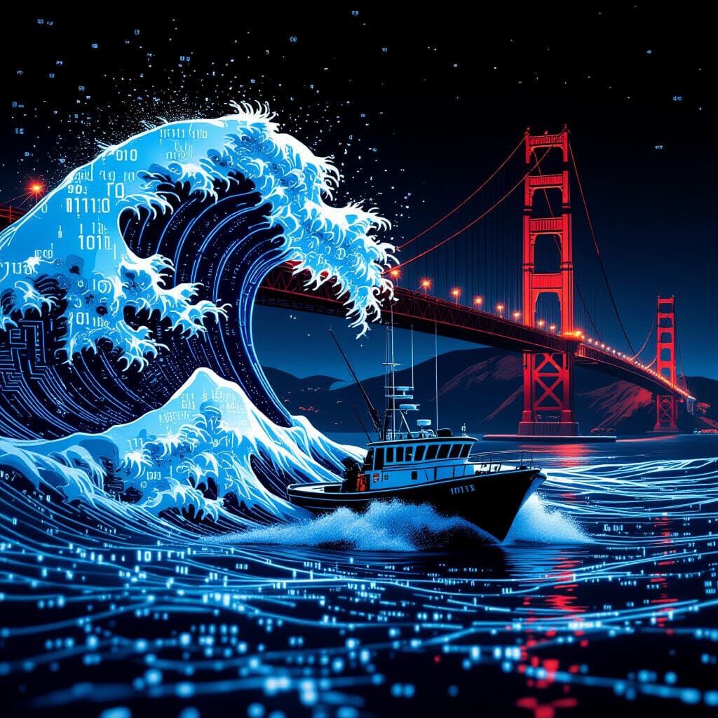 Tron Circuitry Tsunami Engulfs Golden Gate Bridge
