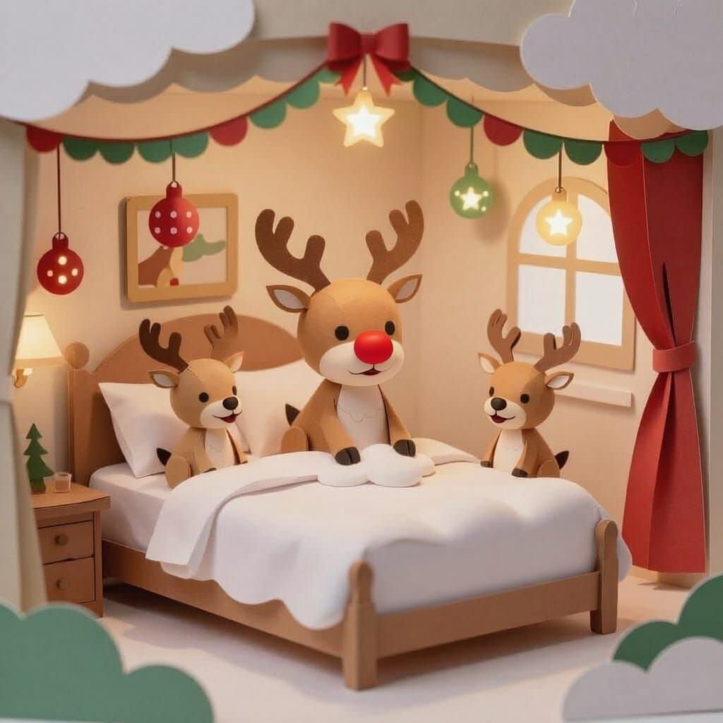 Rudolph and Friends in a Cozy Paper Hotel Room