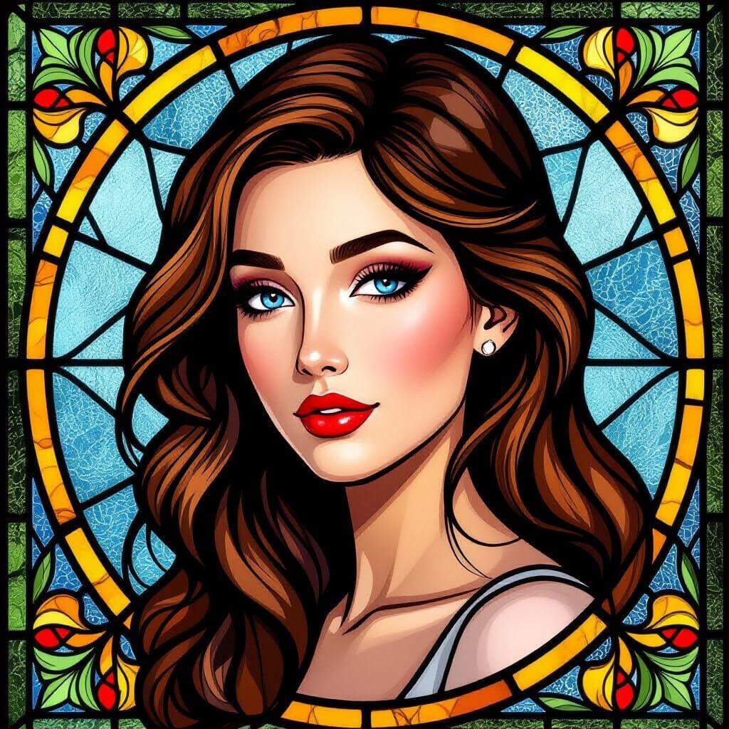 Stained Glass Portrait of Stunning Woman