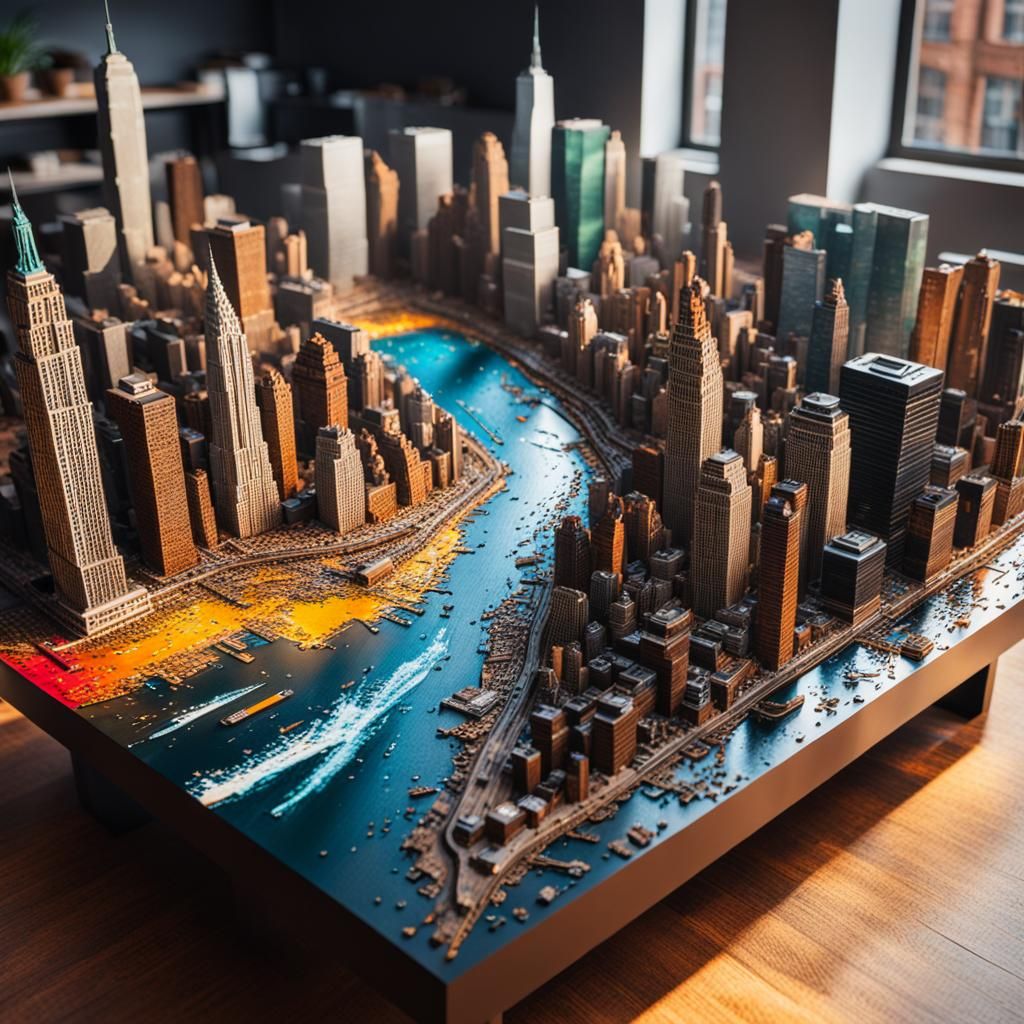 Hyperrealistic Miniature New York Coffee Table Splash Art