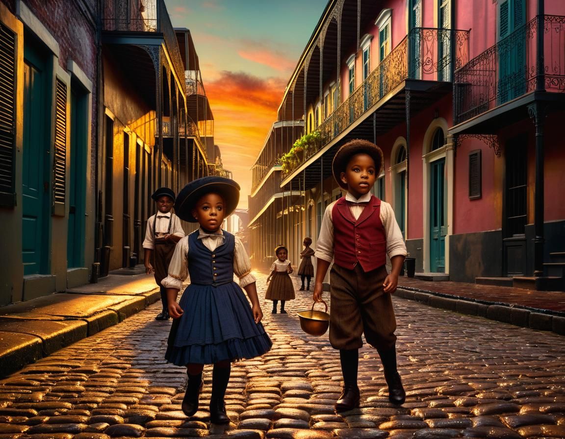 French Quarter Back Alley, 1890s, Hyperrealistic