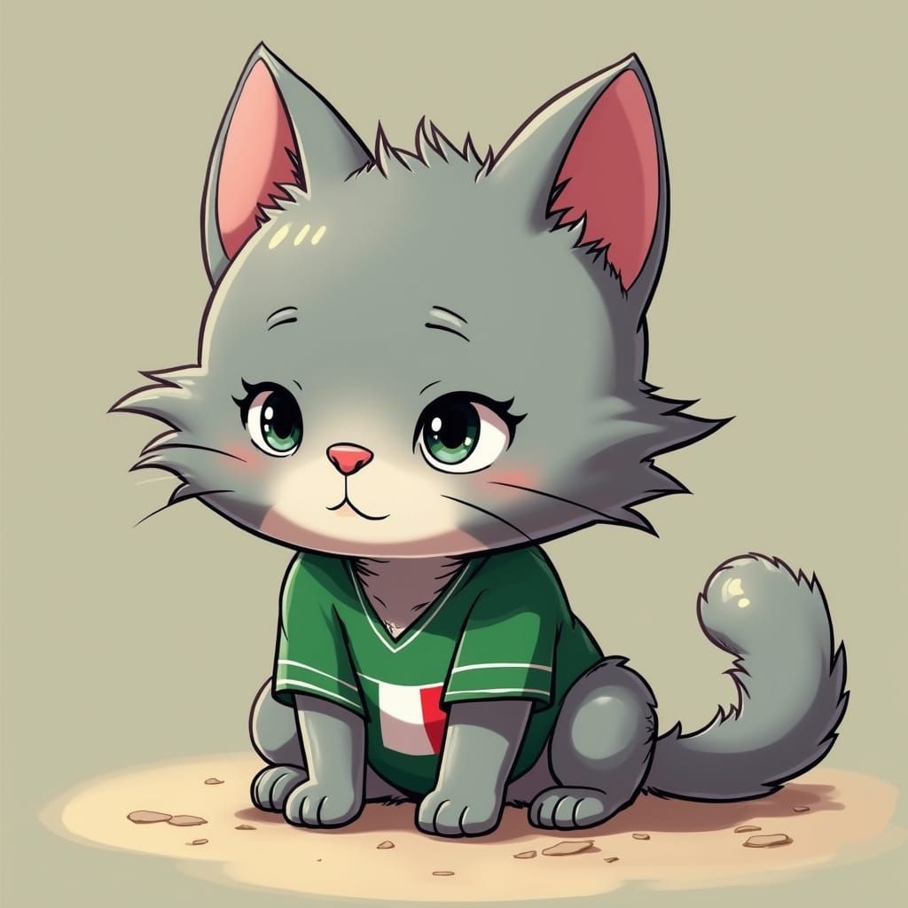 Anime Cat at Stadium Wearing Italy Jersey