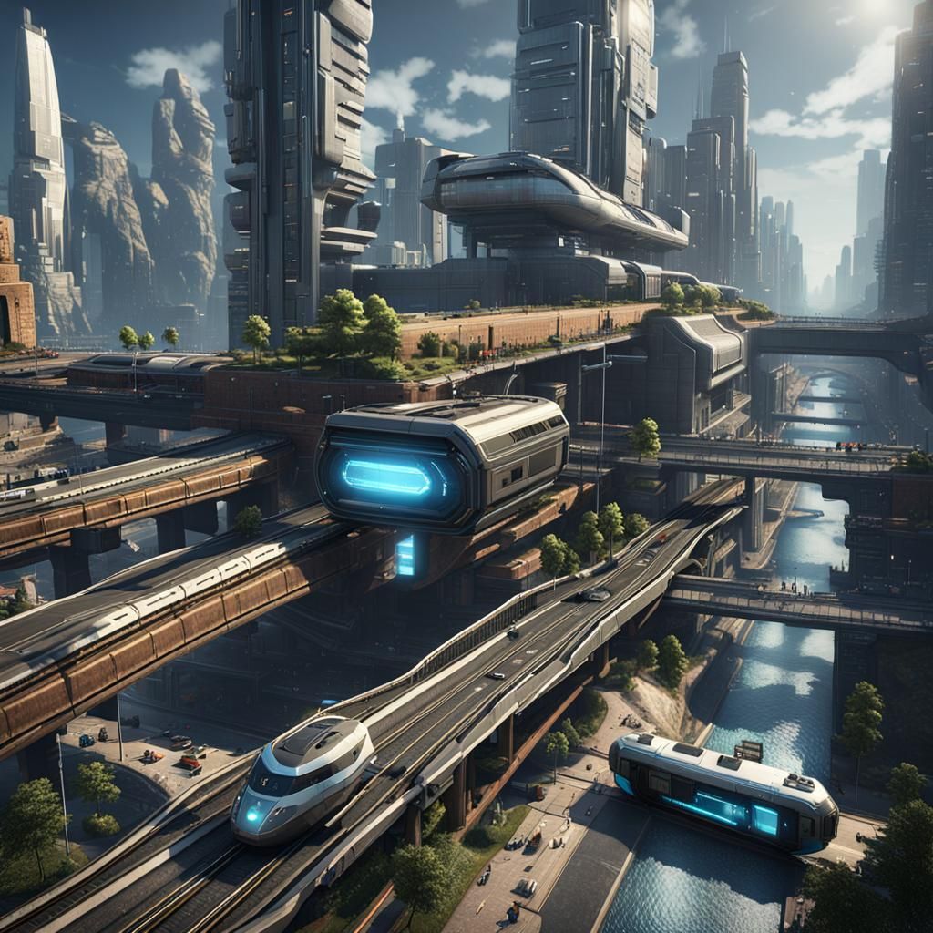 Futuristic Metallic Cityscape in Science Fiction Style