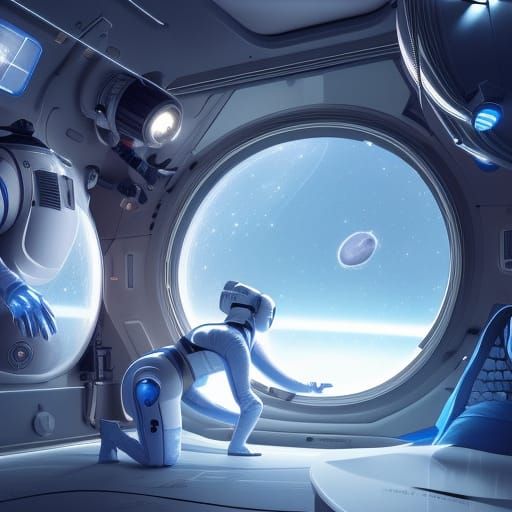 Female Astronauts in Starship Revealing Skin