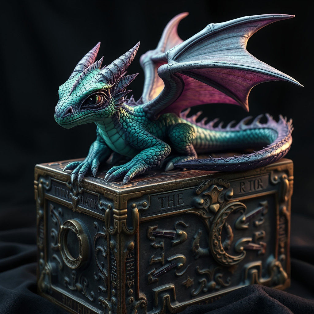 Emerald Dragon on Ancient Chest: Matte Painting