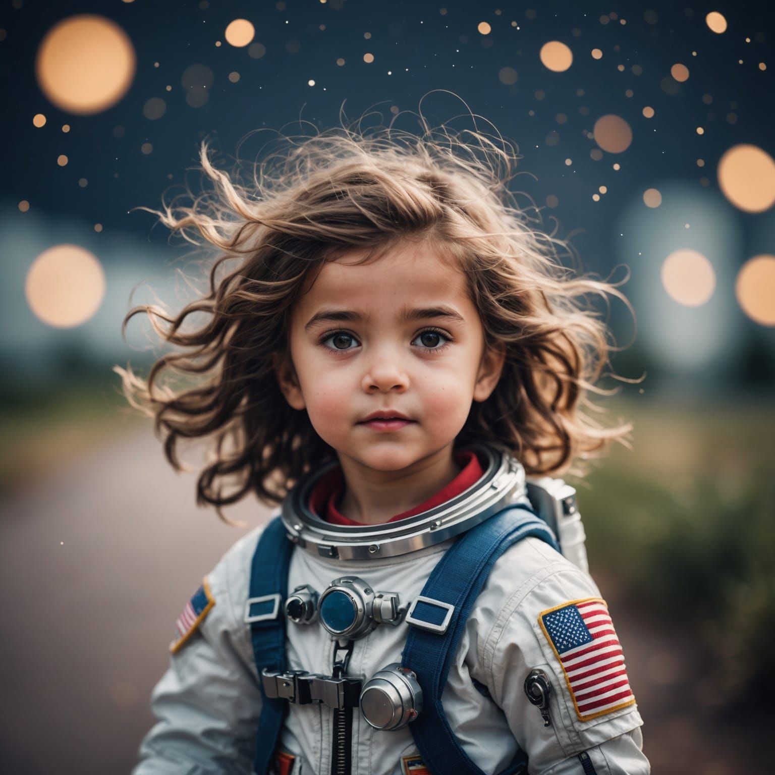 Miniature Astronaut Girl in Wind Storm