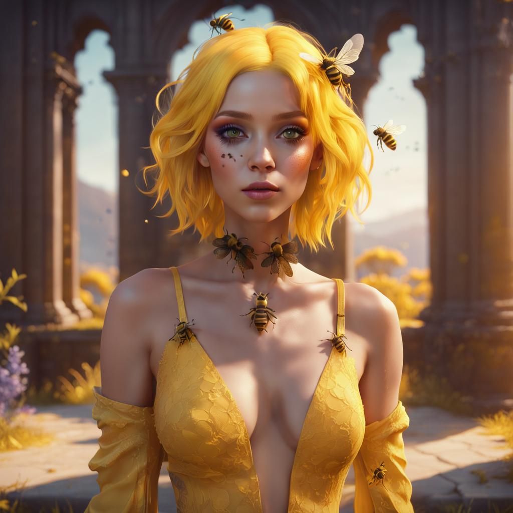 Pastel Beauty with Bee Makeup, Fantasy Art