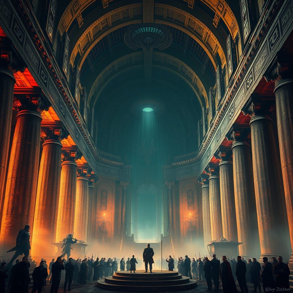 Ethereal Hall of Legendary Heroes in a Post-Apocalyptic Drea...